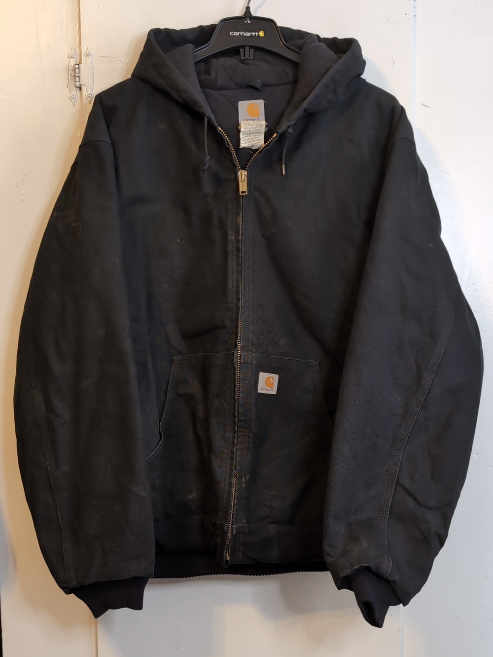 Vint. 🇺🇲made J140 Black Carhartt Hooded Duck Coat mens XXLT